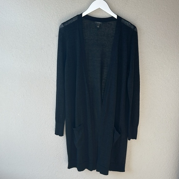 Nordstrom Halogen Linen Blend Longline Open Front Black Cardigan Size 1/XS - Picture 2 of 13